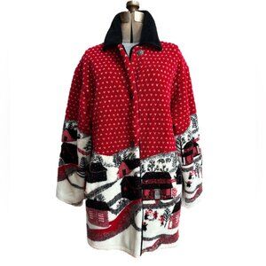 Vintage Denali Reversible Winter Village/Black Fleece Coat Made in the USA